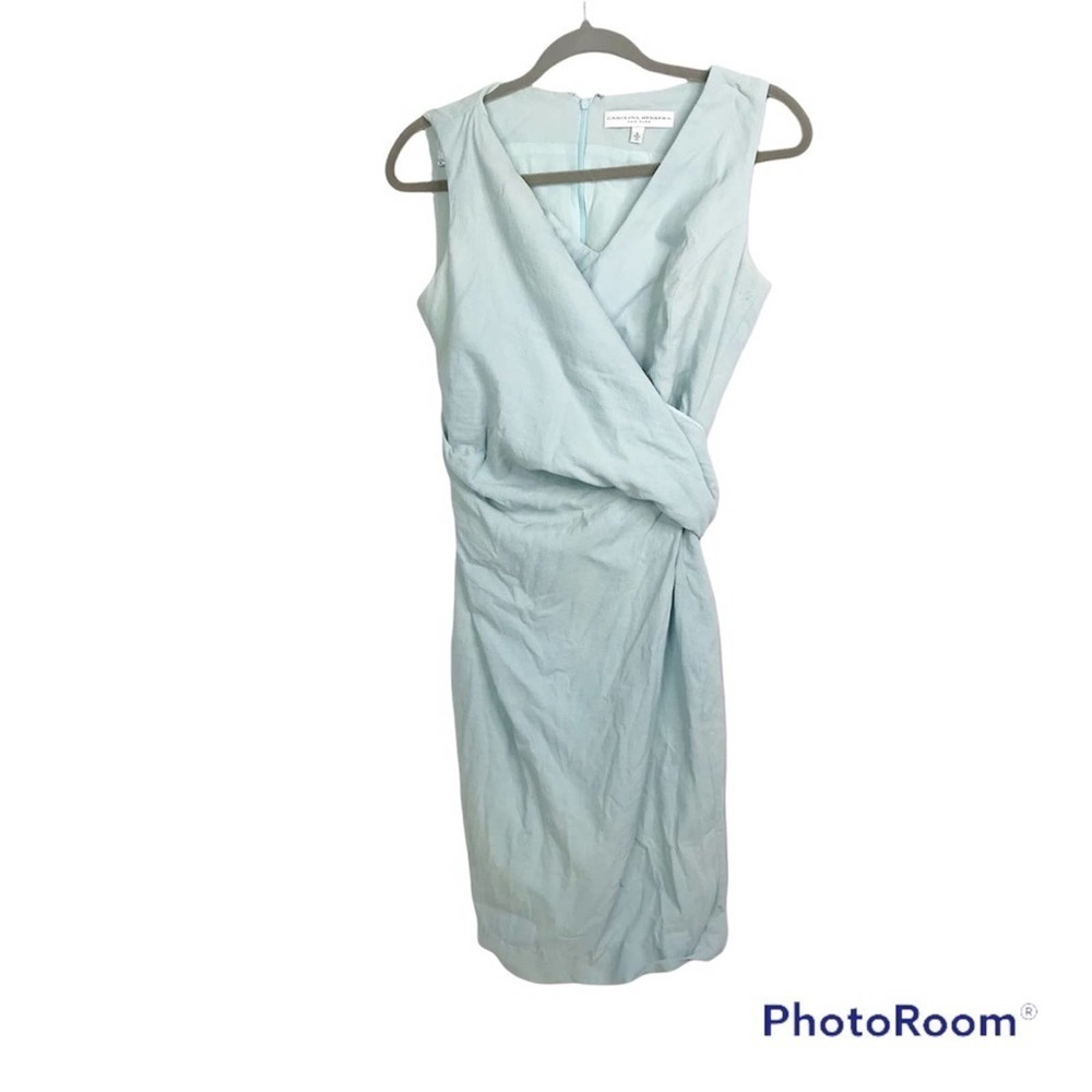 Carolina Herrera light blue draped front v neck dress size 6